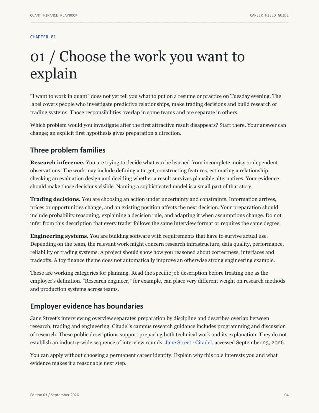 Actual sample page from The Quant Career Field Guide