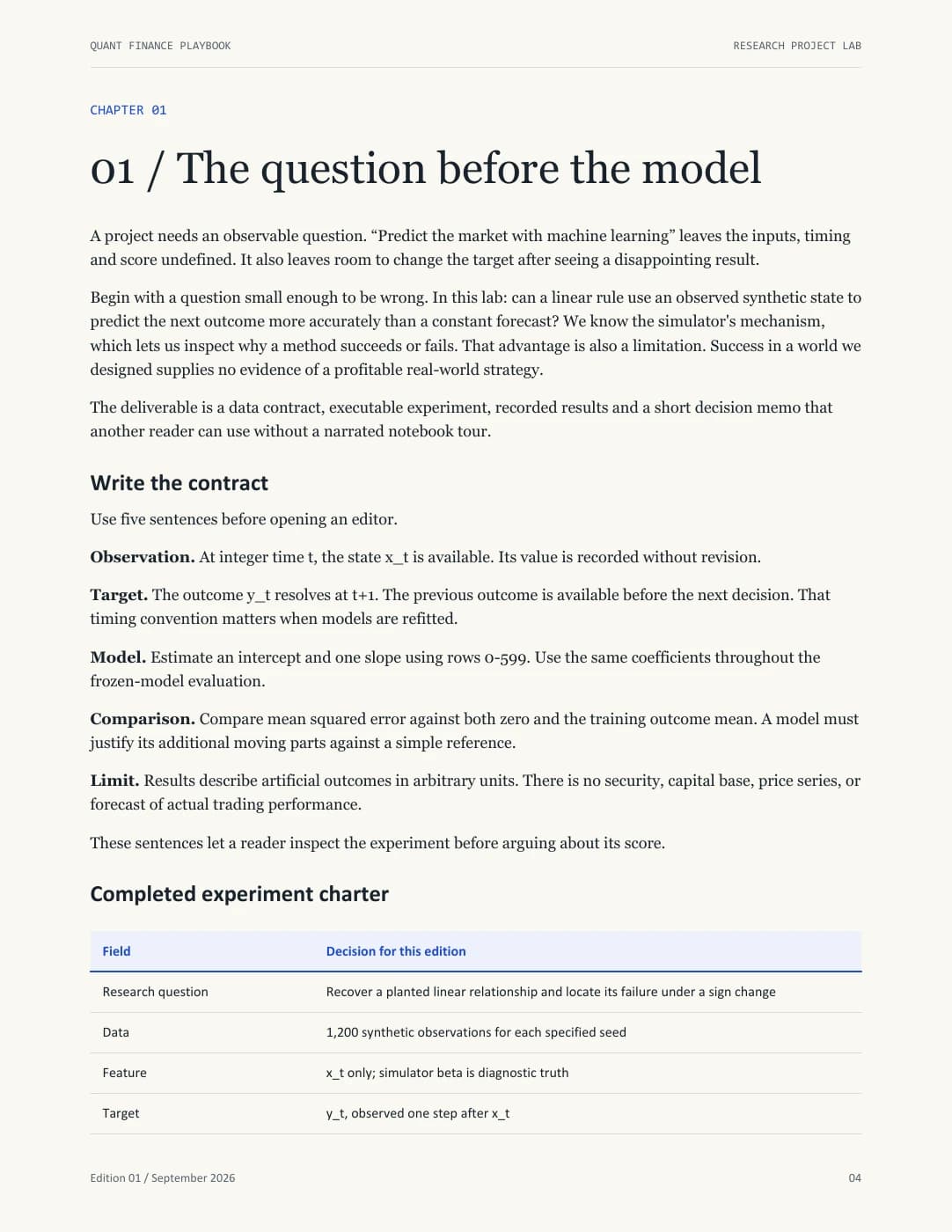 Actual sample page from Quant Research Project Lab